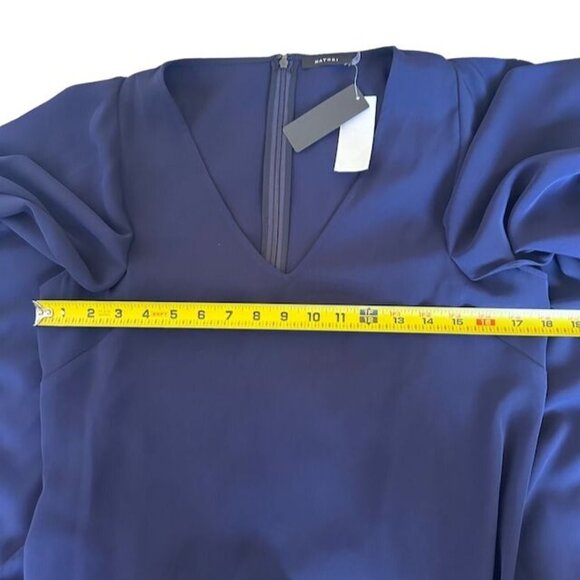 Natori Navy Blue Crepe Cape Dress V-Neck Belted Size M NWT - Picture 9 of 10